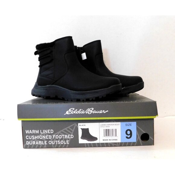 Eddie Bauer Winter Boots Siren Ladies Size 9 Black Warm Lined Cushioned - Picture 1 of 14